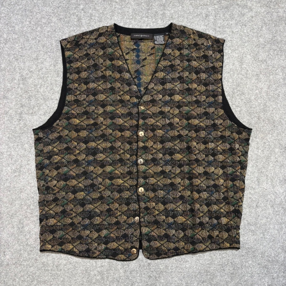 Jhane Barnes Vintage Geometric Tapestry Vest Mens XL Wool Blend Button Front